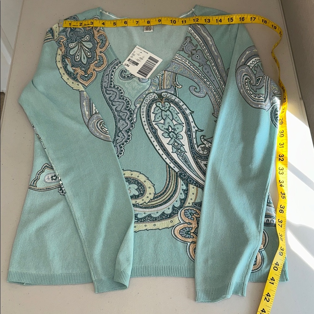 NWT Casual Corner Mint Paisley Sweater Size Large. - Picture 6 of 13